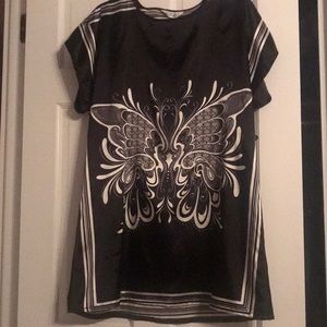 Black silk tunic with butterfly detail